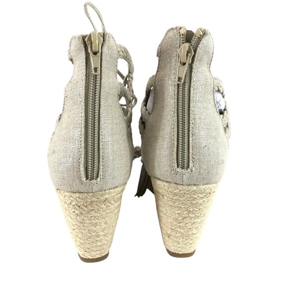 Rampage Womens Wedge Sandals Open Toe Lace Up Canvas Fringe Beige Size 10 - Picture 4 of 7